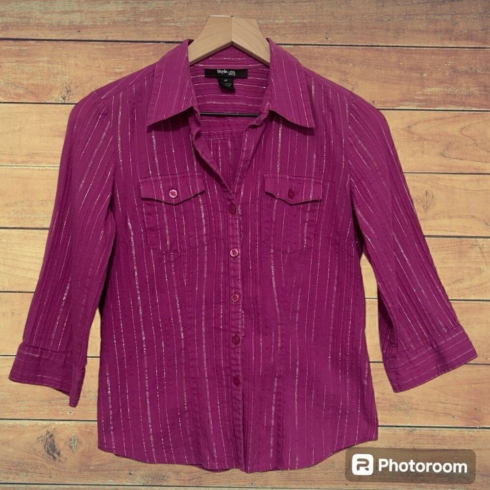 Style & Co Petite Fuchsia With Silver Strands Blouse   Sz 6P   GUC